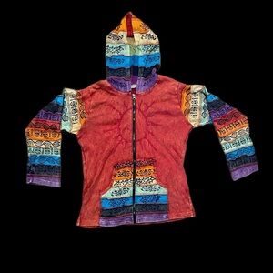 Vintage Greater Good Network Native Tribal Zip Hoodie Sweater colorful